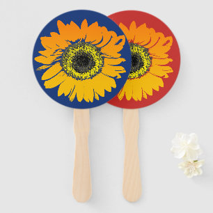 Marine-rote orange Gelb-Sonnenblume-Handfans Fächer