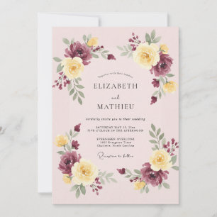 Marine-rote, verzierte botanische Hochzeit Einladung
