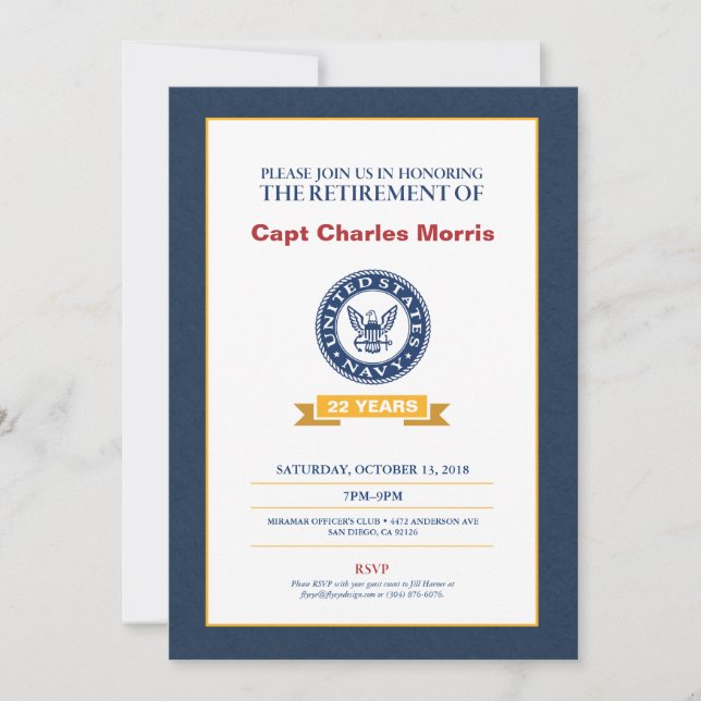 Marine-Ruhestands-Einladung Einladung (Vorderseite)