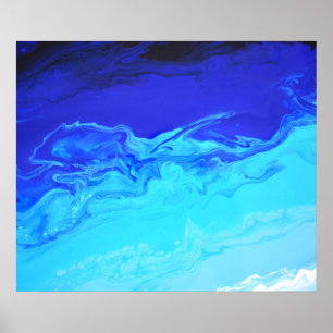 Marine Saphir Blau Wasser Fluid Marble Art Abstrac Poster