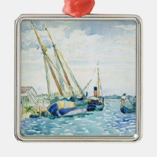 Marine Scene Boote in der Nähe von Venedig Silbernes Ornament