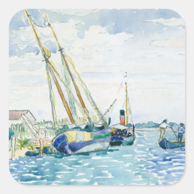 Marine Scene Boote nahe Venedig Quadratischer Aufkleber (Vorderseite)