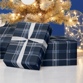 Marine Silber Elegantes Gitter Schiefer Karomuster Geschenkpapier
