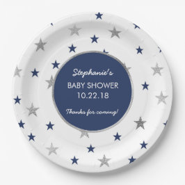 Marine-Silber-Stern-Funkeln-Babypartydekor Pappteller
