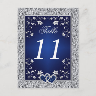 Marine, Silver Grey Floral Numéro de table Carte p