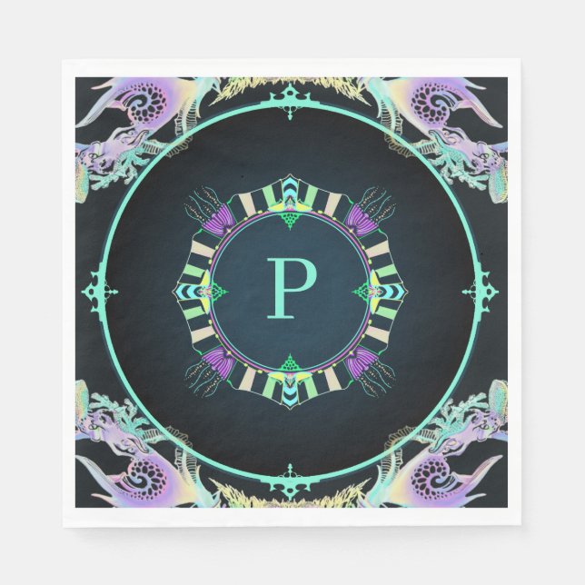 Marine Sketch in Neon Serviette (Vorderseite)