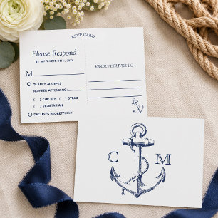 Marine Skizze Anker Weiße Mahlzeit Wahl RSVP Einladungspostkarte