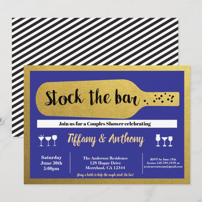 Marine Stock der Bar Einladung blau und gold (Vorne/Hinten)