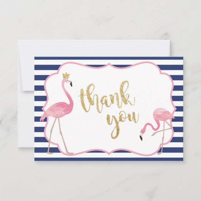 Marine-Streifen-Flamingo danken Ihnen zu kardieren Dankeskarte (Vorderseite)