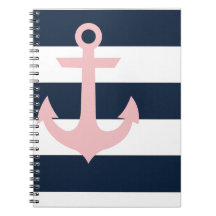 Marine-Streifen-Notizbuch - Anker - Koralle