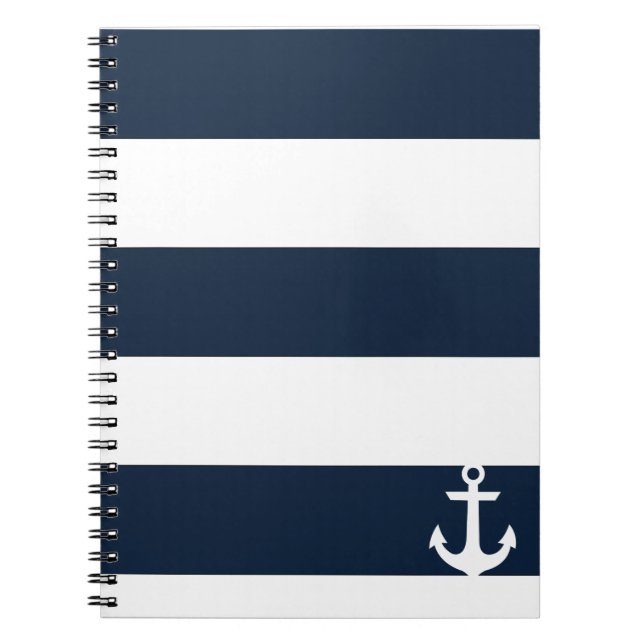 Marine-Streifen-Notizbuch - Anker - Weiß Notizblock (Vorderseite)