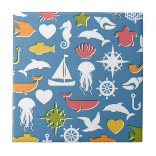 Marine Symbole Muster Fliese