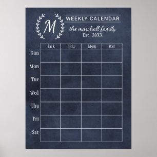 Marine-Tafelkalender mit wöchentlicher Familienmon Poster