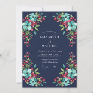 Marine-Teal-Watercolor-Winterhochzeit Einladung