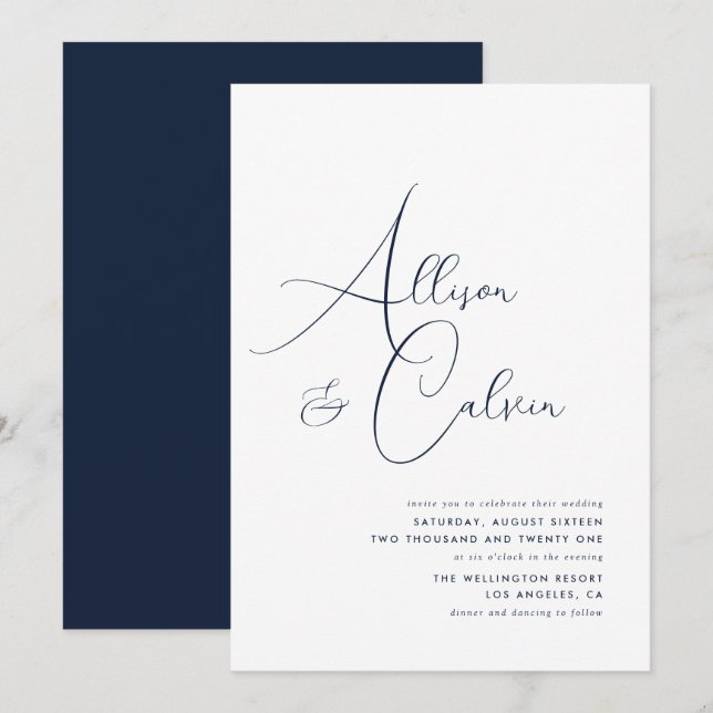 marine tendance et faire-part de mariage blanc (Devant / Derrière)