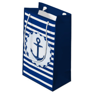 Marine Thema Blau und Weiß Streifen mit Anker    Kleine Geschenktüte