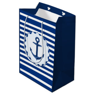 Marine Thema Blau und Weiß Streifen mit Anker Mittlere Geschenktüte