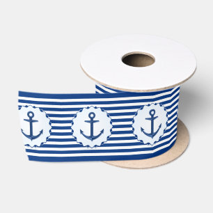 Marine Thema Blau und Weiß Streifen mit Anker  Satinband