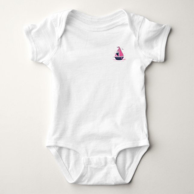 Marine Theme Girly Sailboat Pink Polka Dot Sail Baby Strampler (Vorderseite)