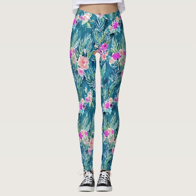 Marine-tropisches Paradies mit Blumen Leggings (Vorderseite)
