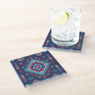 Marine Türkis Boho Geometrisches Oberflächenmuster Glasuntersetzer