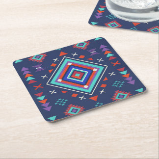 Marine Türkis Boho Geometrisches Oberflächenmuster Rechteckiger Pappuntersetzer