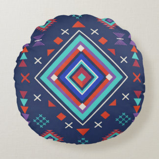 Marine Türkis Boho Geometrisches Oberflächenmuster Rundes Kissen