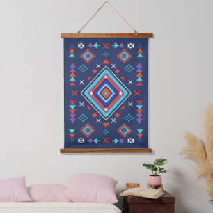 Marine Türkis Boho Geometrisches Oberflächenmuster Wandteppich Mit Holzrahmen