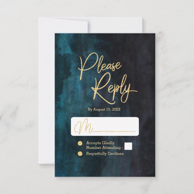 Marine Turquoise Aquarelle et Mariage d'or Réponse (Devant)