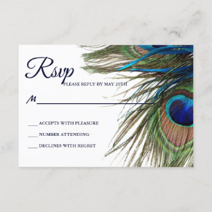 Marine Turquoise Peacock Feather Boho Wedding RSVP