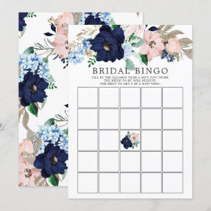 Marine u. erröten Blumen-BINGO Brautparty-Spiel Einladung
