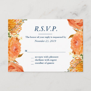 Marine u. orange Blumenwartekarte RSVP Karte