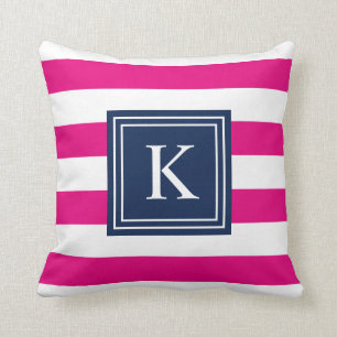Marine u. Pink-Monogramm Striped   Wurfs-Kissen Kissen