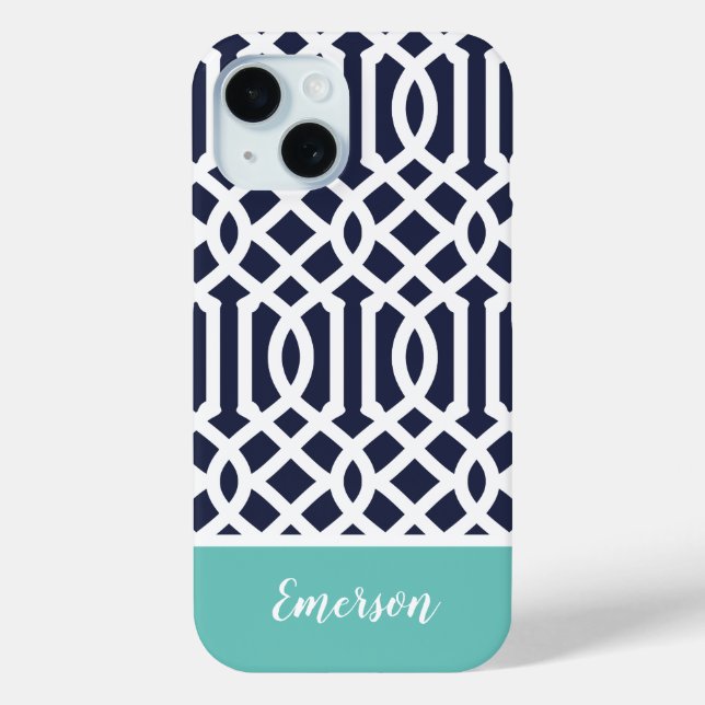 Marine und Aqua Trellis Monogram Case-Mate iPhone Hülle (Rückseite)