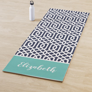 Marine und Aqua Trellis Monogram Editierbare Far Yogamatte