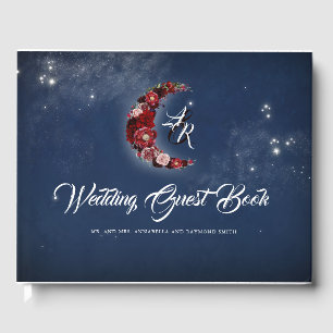 Marine und Burgund Floral Moon Celestial Wedding Gästebuch