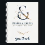 Marine und Gold Ampersand Gästebuch Notizbuch<br><div class="desc">Ein perfekter Sake für den besten Tag deines Lebens. Ein Notizbuch, um alle Unterschriften und Wünsche Ihrer Gäste zu sammeln. Dieses Notizbuch verfügt über einen eleganten Ampersand, um "The Navy and Gold Ampersand Collection", aber es ist auch ideal für alle Marine und Gold eleganten Hochzeiten. Personalisieren Sie es mit Ihren...</div>