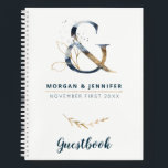 Marine und Gold Ampersand Gästebuch Notizbuch<br><div class="desc">Ein perfekter Sake für den besten Tag deines Lebens. Ein Notizbuch, um alle Unterschriften und Wünsche Ihrer Gäste zu sammeln. Dieses Notizbuch verfügt über einen eleganten Ampersand, um "The Navy and Gold Ampersand Collection", aber es ist auch ideal für alle Marine und Gold eleganten Hochzeiten. Personalisieren Sie es mit Ihren...</div>