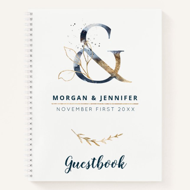 Marine und Gold Ampersand Gästebuch Notizbuch (Vorderseite)