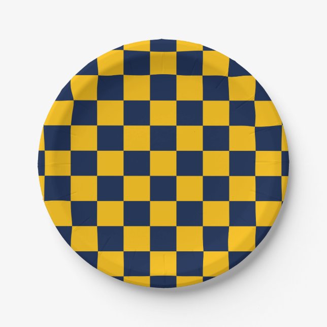 Marine und Gold Checkerboard Pappteller (Vorderseite)