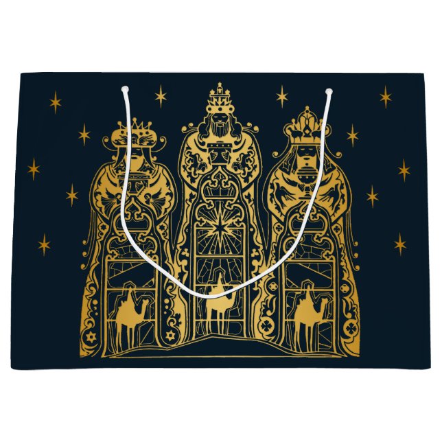 Marine und Gold Drei Weisen Große Geschenktüte (Vorderseite)