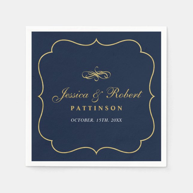 Marine und Gold | Elegante klassische Hochzeit Nap Serviette (Vorderseite)