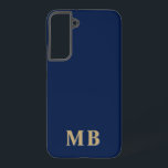 Marine und Gold | Minimal Modern Initial Monogram Samsung Galaxy Hülle<br><div class="desc">Dieses stilvolle Handy-Gehäuse zeichnet sich durch ein einfaches modernes Design in marineblau & gold aus. Machen Sie eine einfache Telefonzelle mit benutzerdefinierten Initialen und Namen. Es wird ein cooles, einzigartiges Geschenk für jemanden, der etwas Besonderes oder sich selbst ist. Wenn Sie gewollt haben, die Schriftart oder Position zu ändern, klicken...</div>