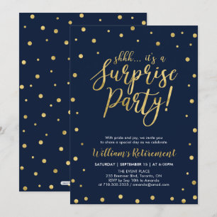 Marine und Gold   Modern Surprise Retirement Party Einladung