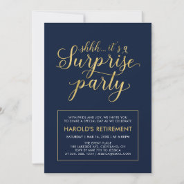Marine und Gold | Modern Surprise Retirement Party Einladung