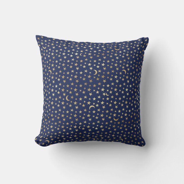 Marine und Gold Moon und Stars Kissen (Vorderseite)