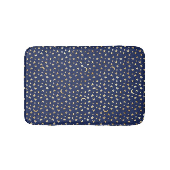 Marine und Gold Moon und Sterne Baath Mat Badematte (Vorderseite)