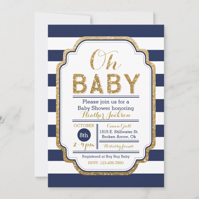 Marine-und GoldBabyparty-Einladung, Baby Einladung (Vorderseite)