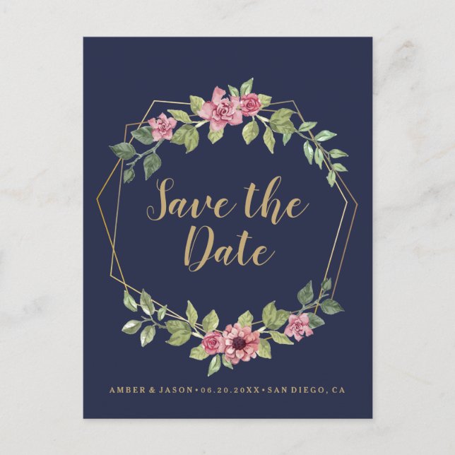 Marine und Goldterrarium botanisch Save the Date Ankündigungspostkarte (Vorderseite)