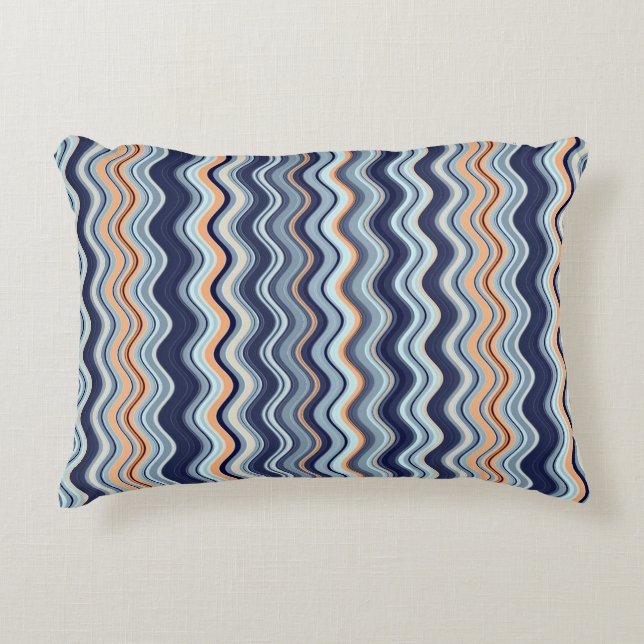 Marine und Orange Wavy Streifen Dekokissen (Vorderseite)
